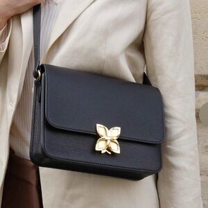 NEW Fleuron Hortensia Shoulder Bag in Black Noir